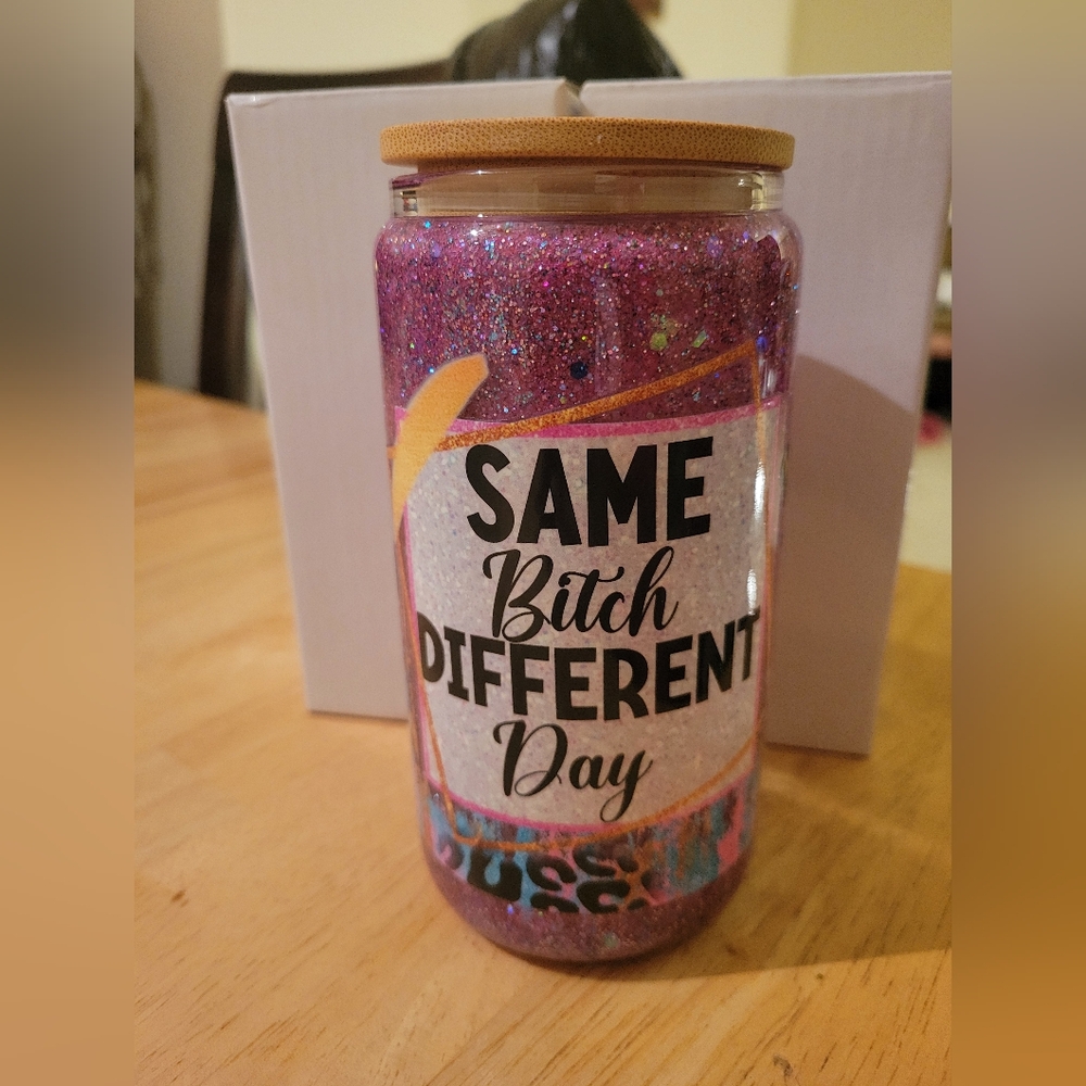 Glittery Pink Jar Cup